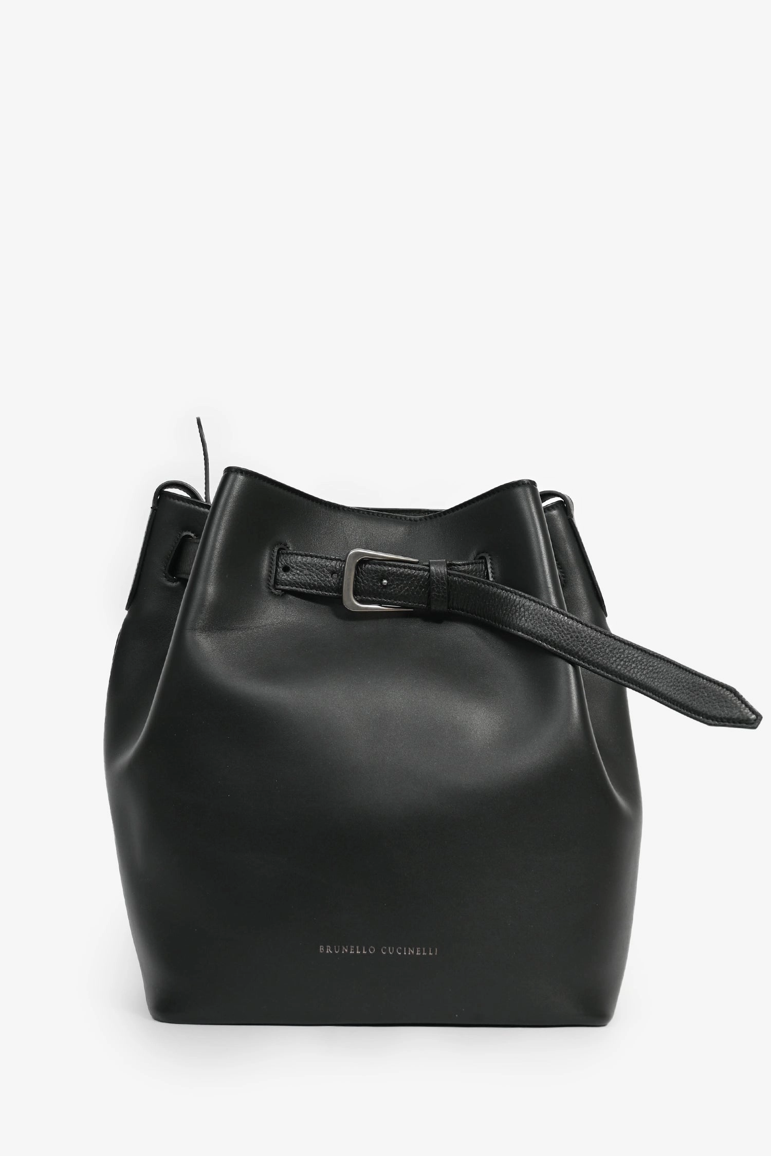 Brunello Cucinelli Black Calfskin 'Sartorial' Large Bucket Bag