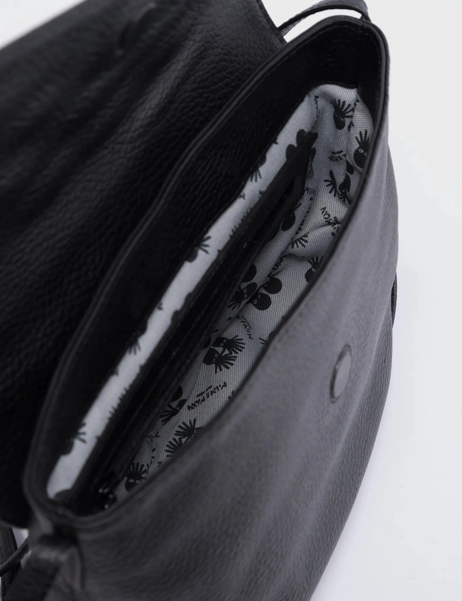 Bruno Mini Crossbody Black Leather Bag - All Over Eyes Embroidery