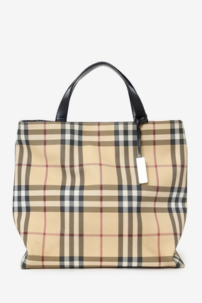 Burberry Beige Canvas Nova Check Tote (As Is)