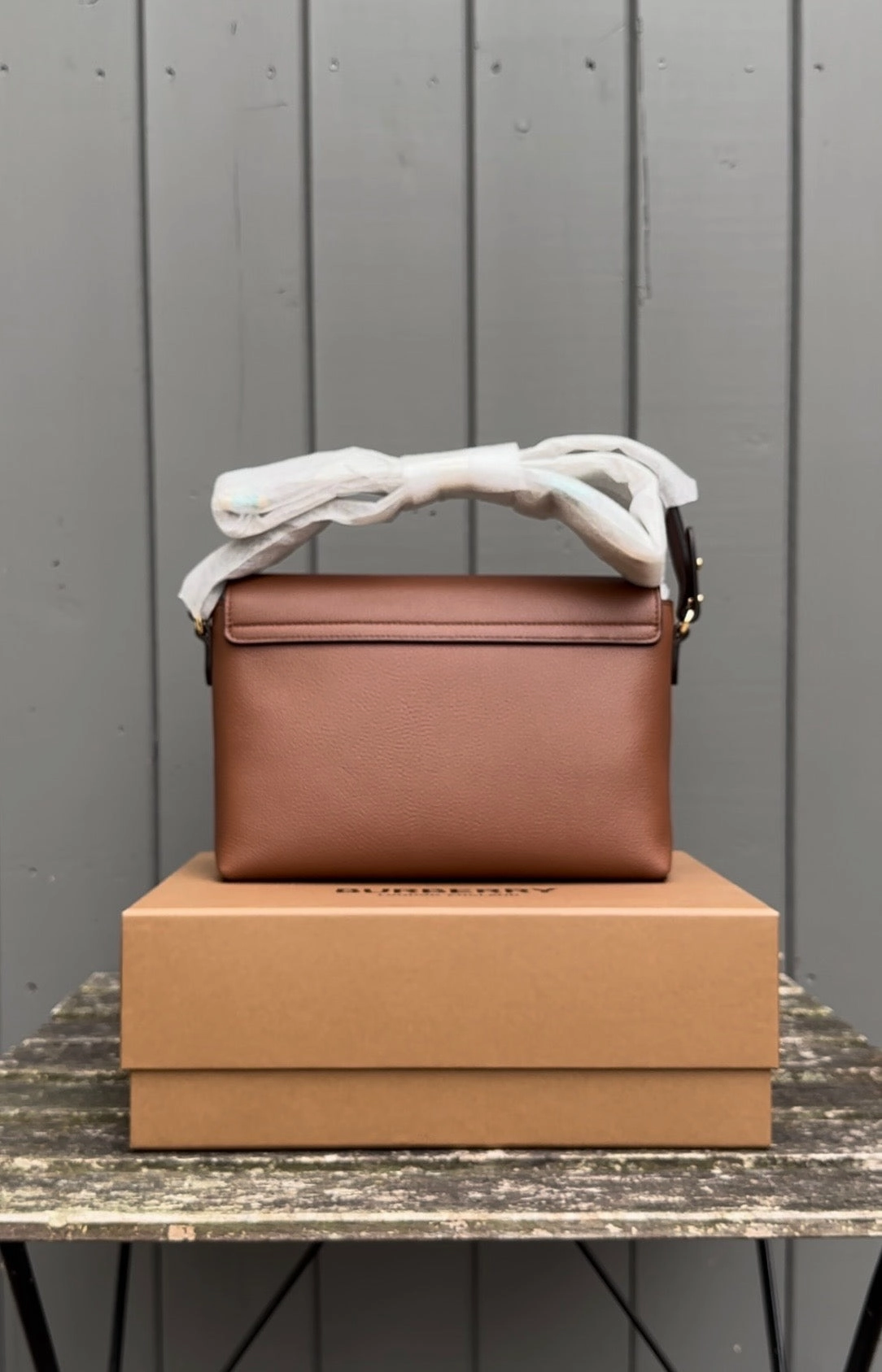 BURBERRY Camel Leather Classic Canvas Crossbody Bag