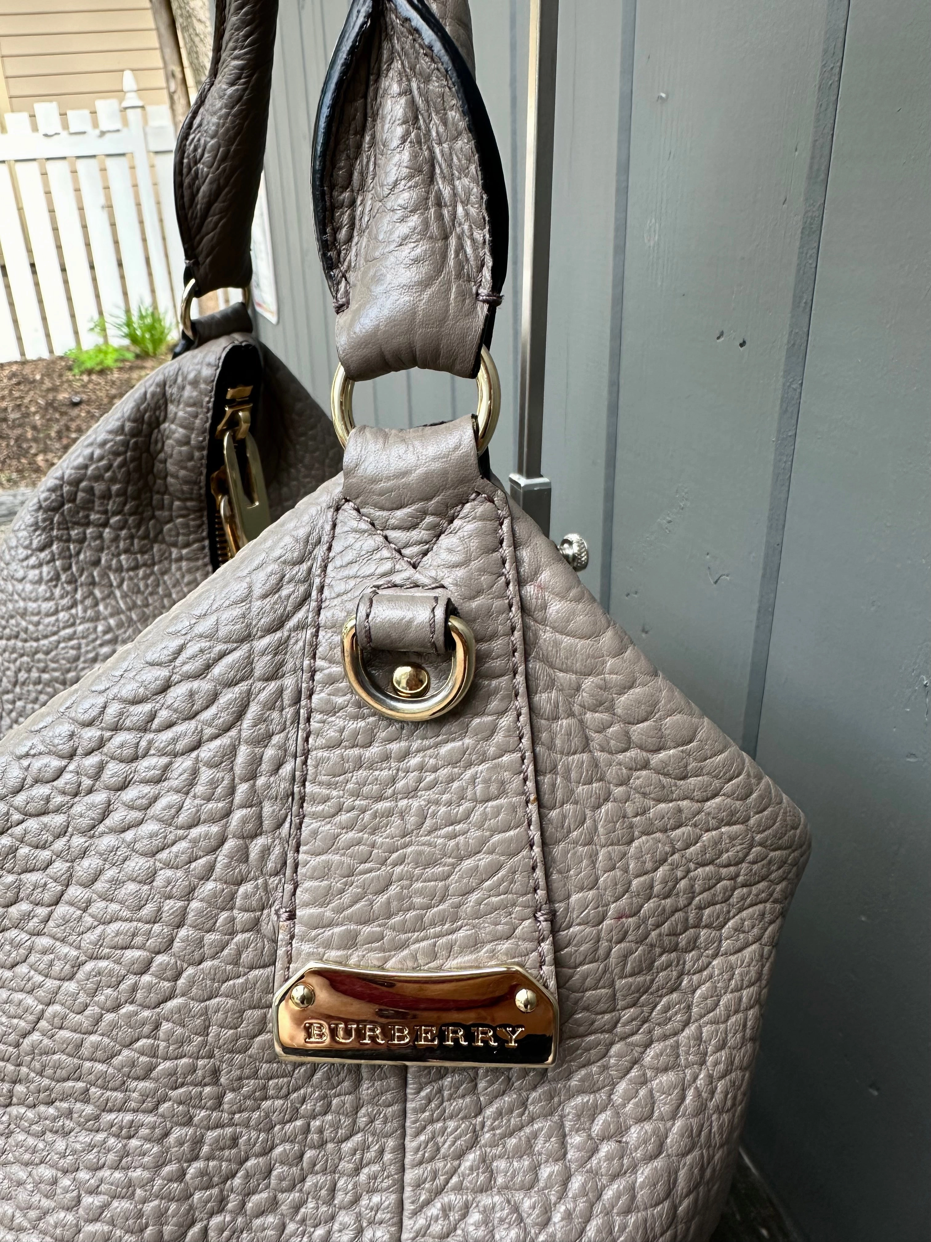 BURBERRY Pebbled Leather Large Shoulder Bag