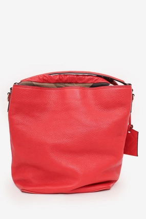 Burberry Red Leather Ashby Bucket Bag with Strap