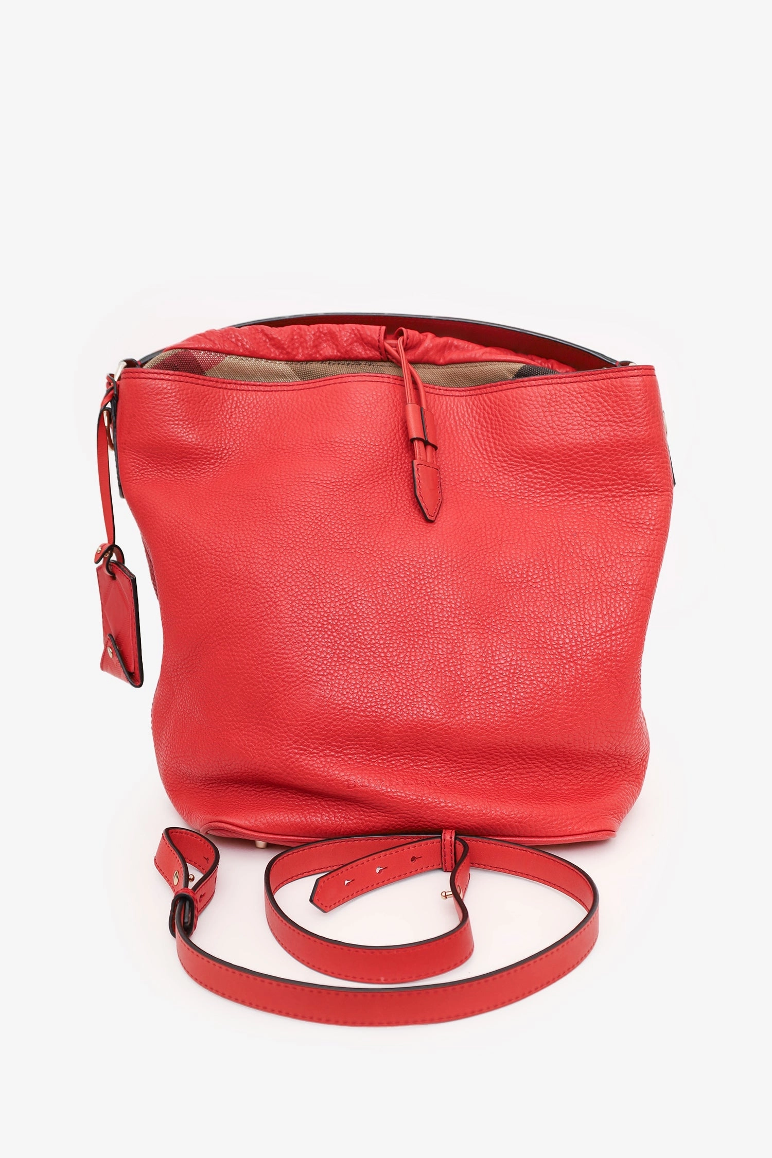 Burberry Red Leather Ashby Bucket Bag with Strap