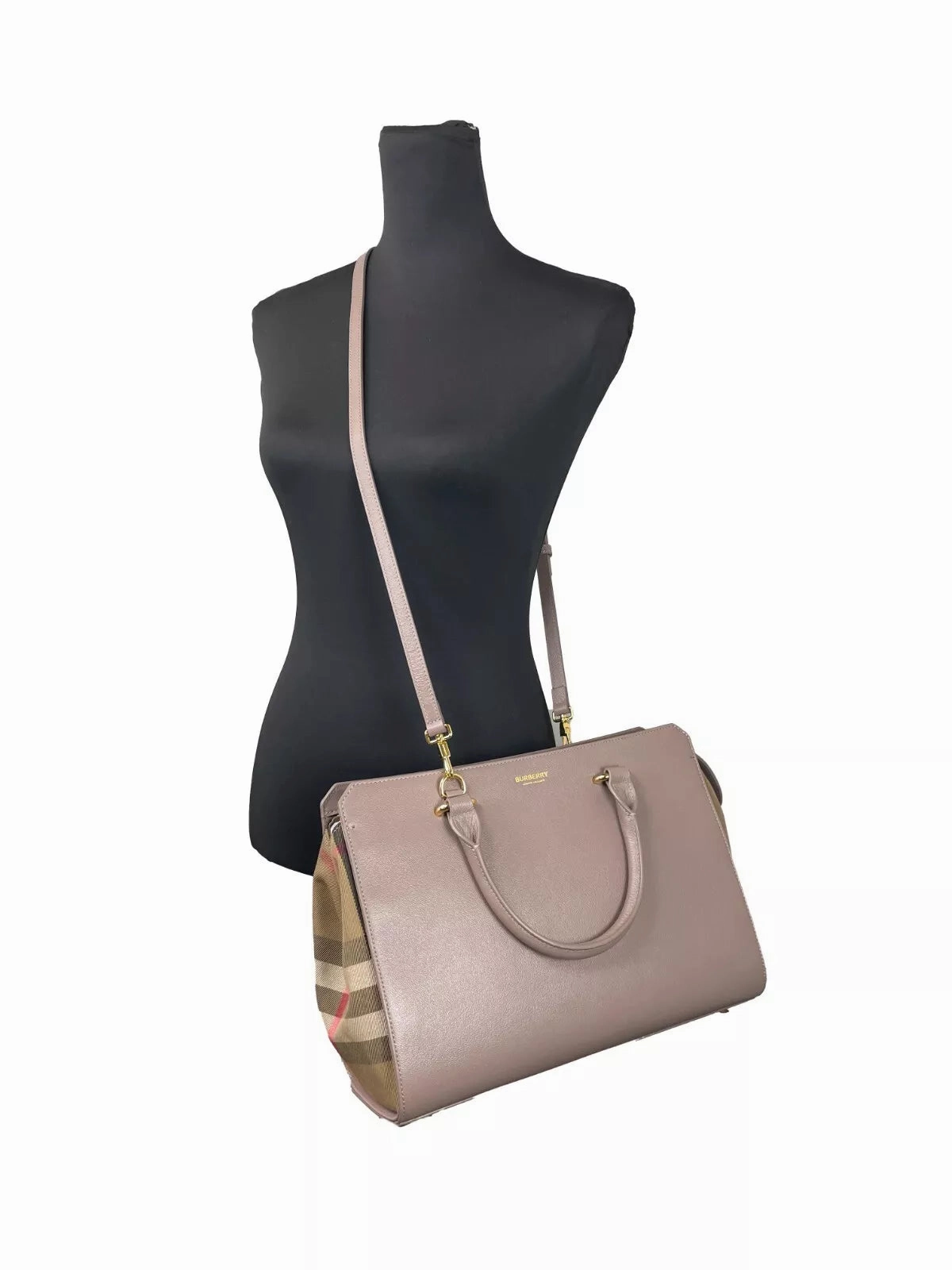 Burberry Small Banwell Leather Tote Bag Purse Women's Mink