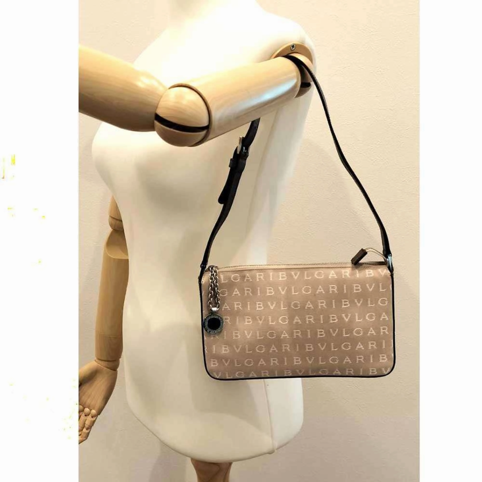 Bvlgari pink Canvas Leather Pouch Shoulder Bag (Pre-Owned)