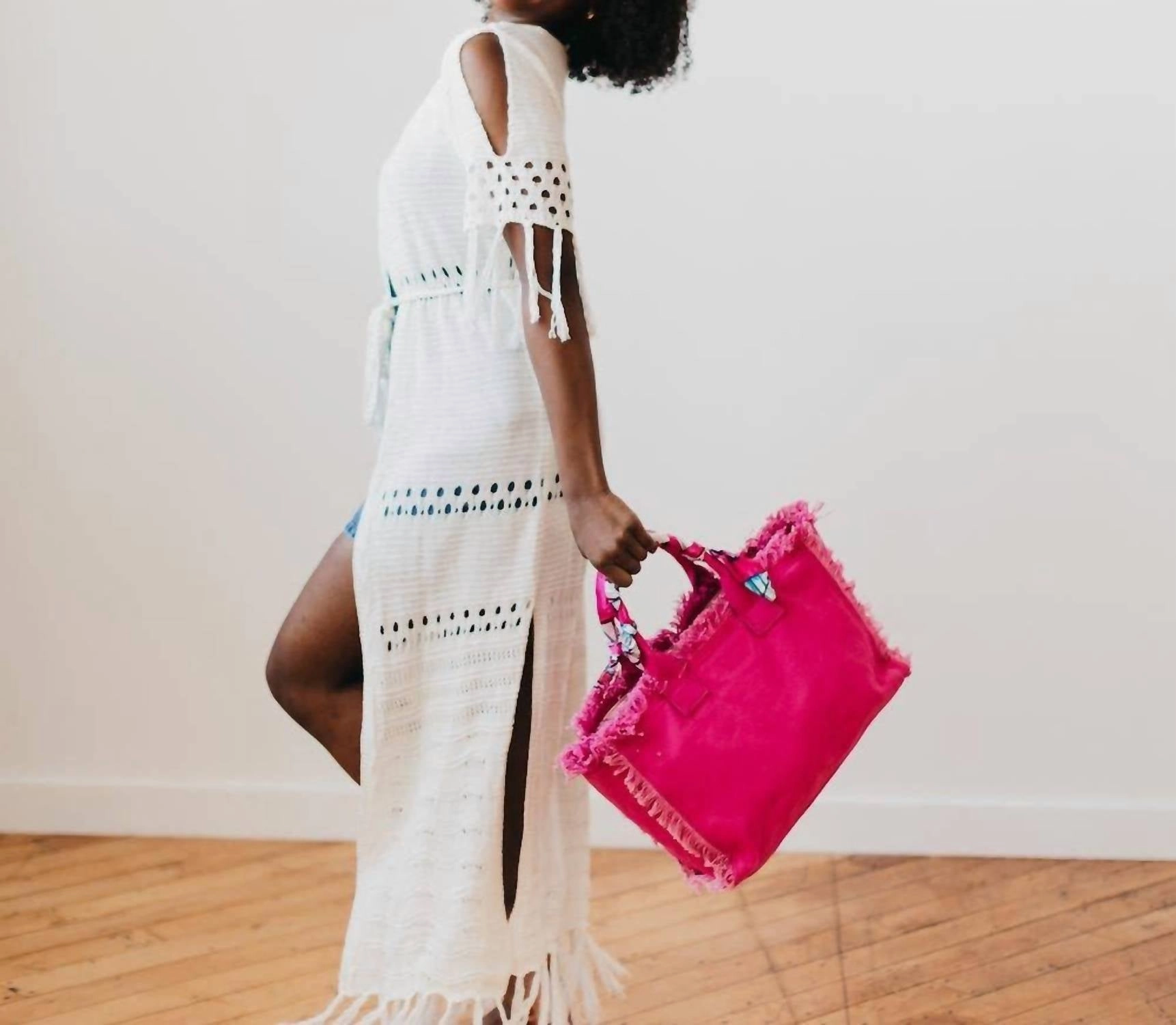 Canvas Fringe Tote Barbiecore In Fuchsia