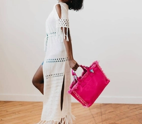 Canvas Fringe Tote Barbiecore In Fuchsia