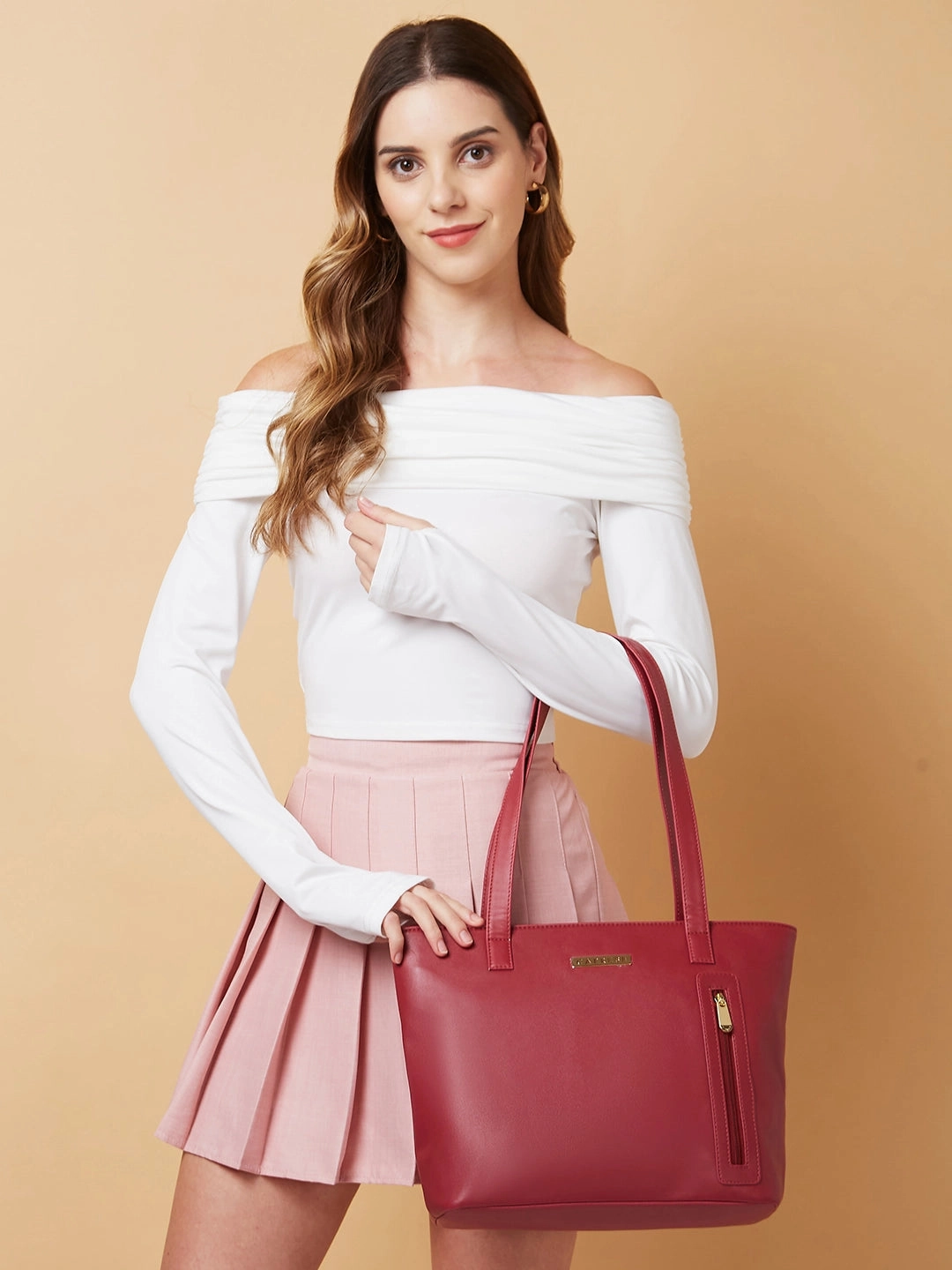 Caprese Alexandria Large Maroon Tote Bag