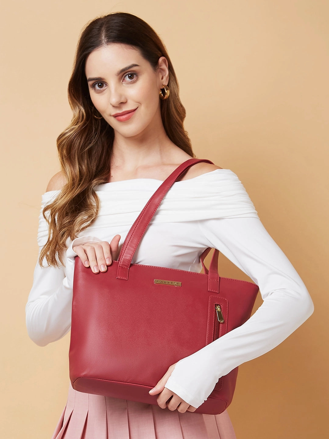 Caprese Alexandria Large Maroon Tote Bag