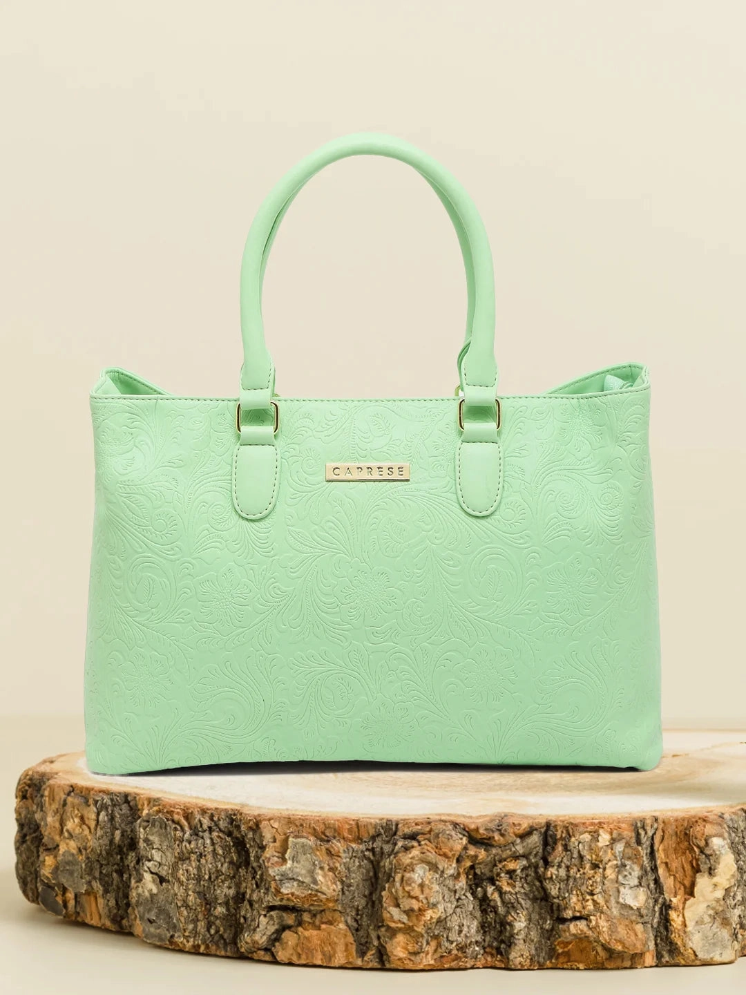 Caprese Avalon Floral Medium Green Ash Tote Bag