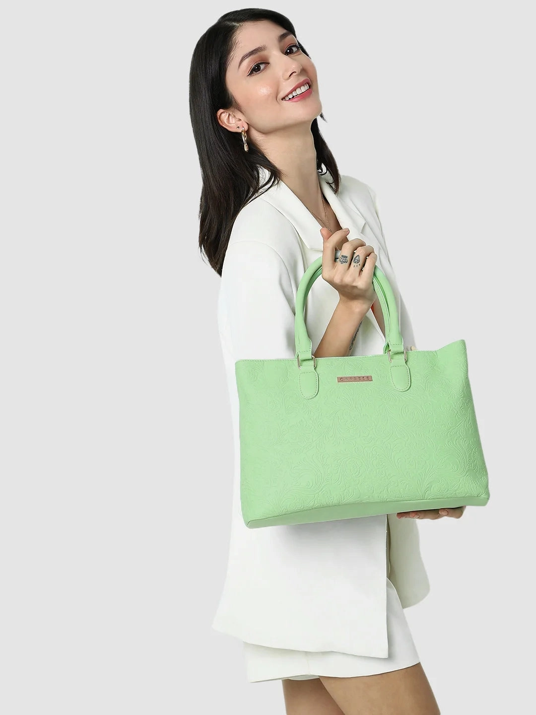 Caprese Avalon Floral Medium Green Ash Tote Bag