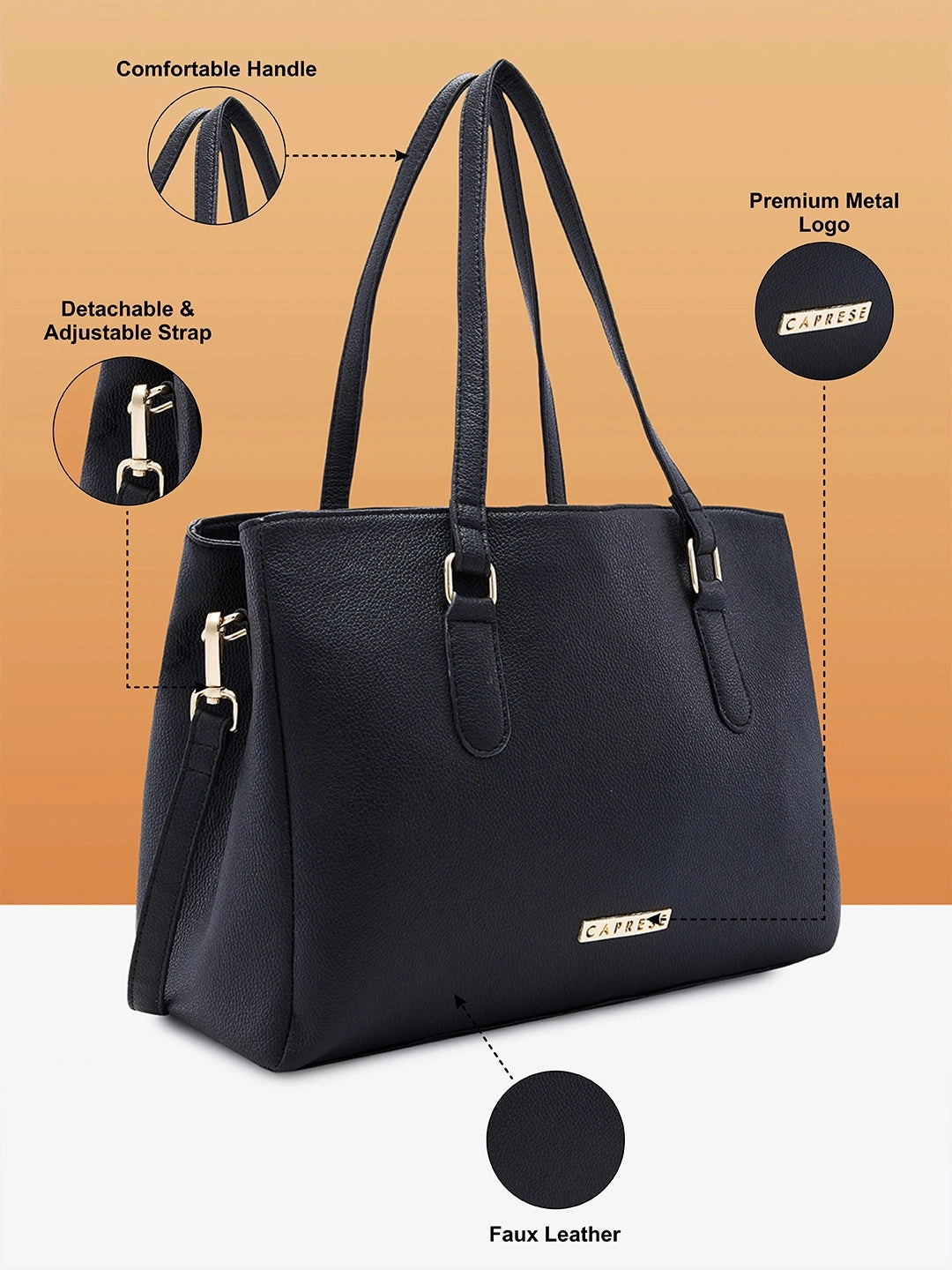 Caprese Jolie Medium Black Tote Bag