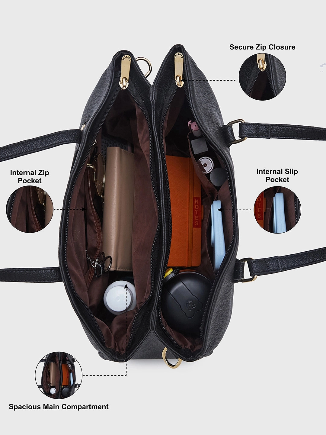 Caprese Jolie Medium Black Tote Bag