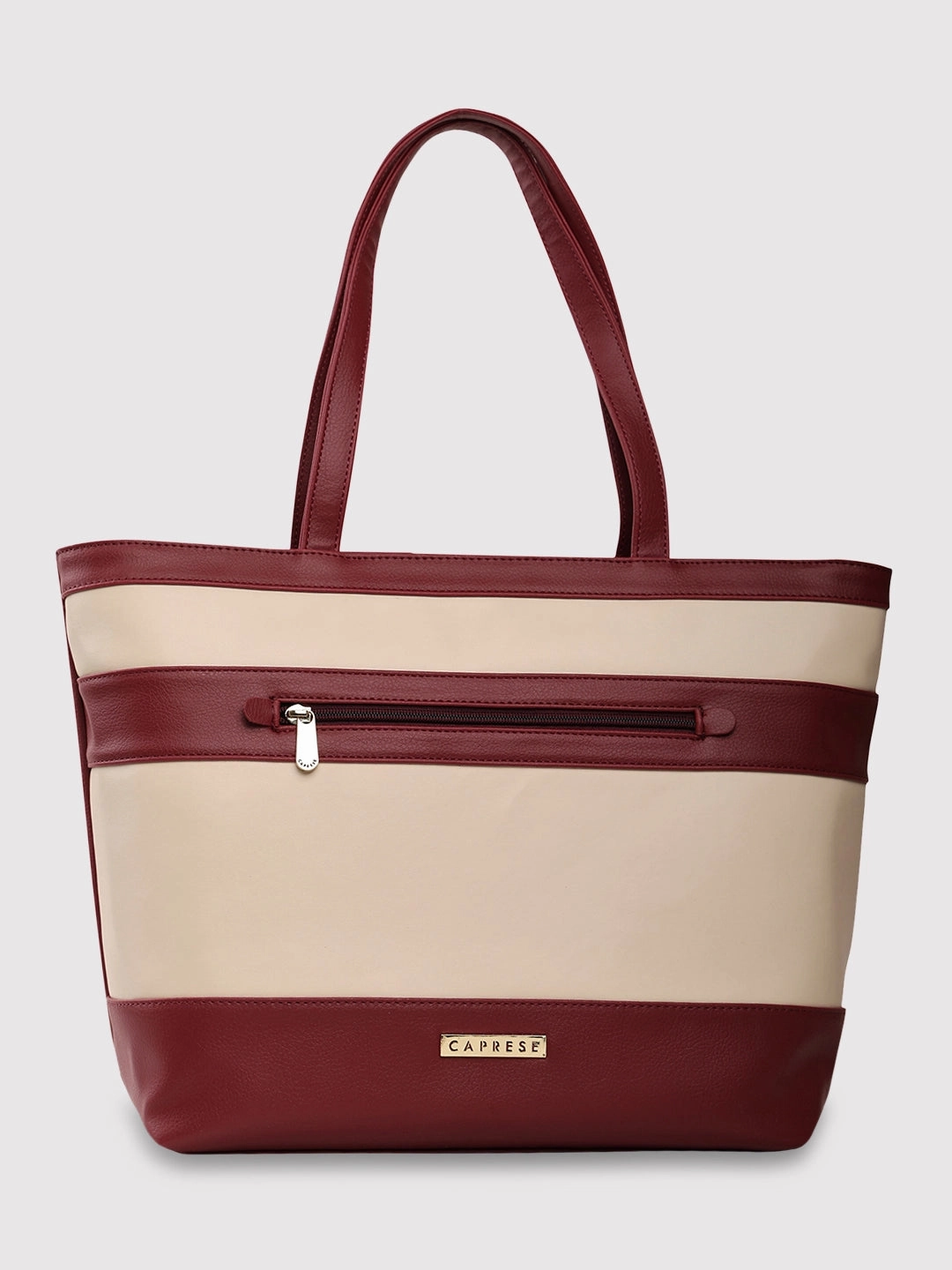 Caprese Marciano Medium Striped MaroonTote Bag