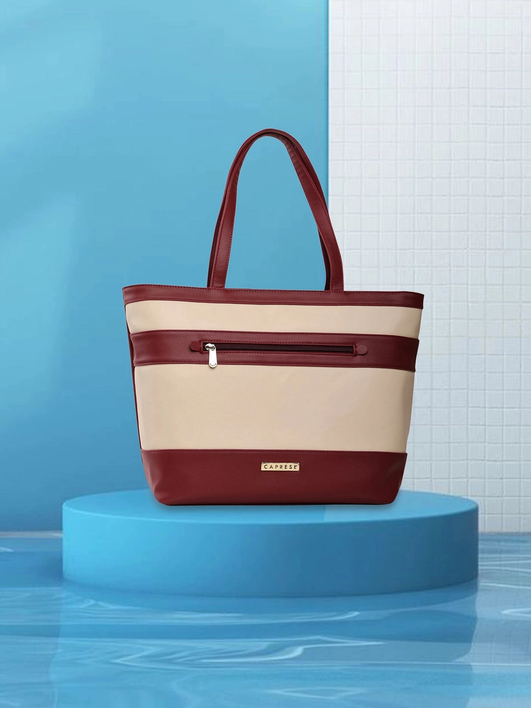 Caprese Marciano Medium Striped MaroonTote Bag