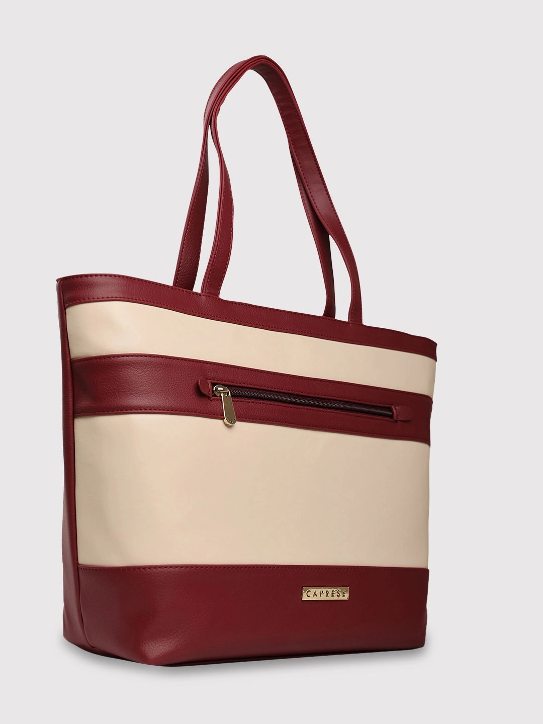 Caprese Marciano Medium Striped MaroonTote Bag