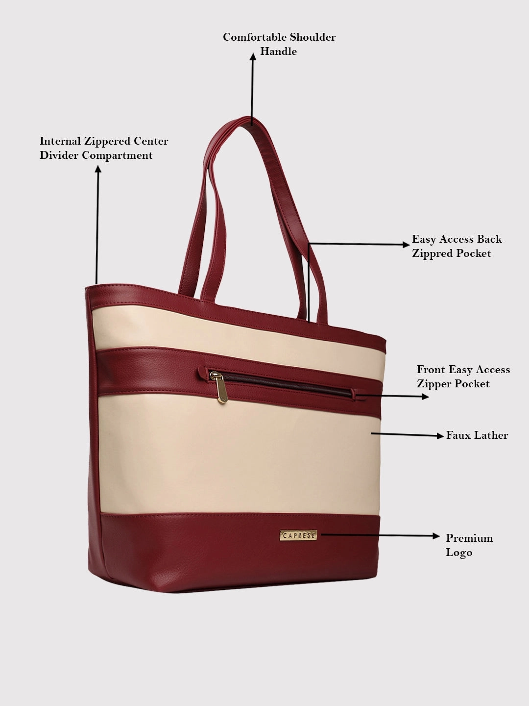 Caprese Marciano Medium Striped MaroonTote Bag