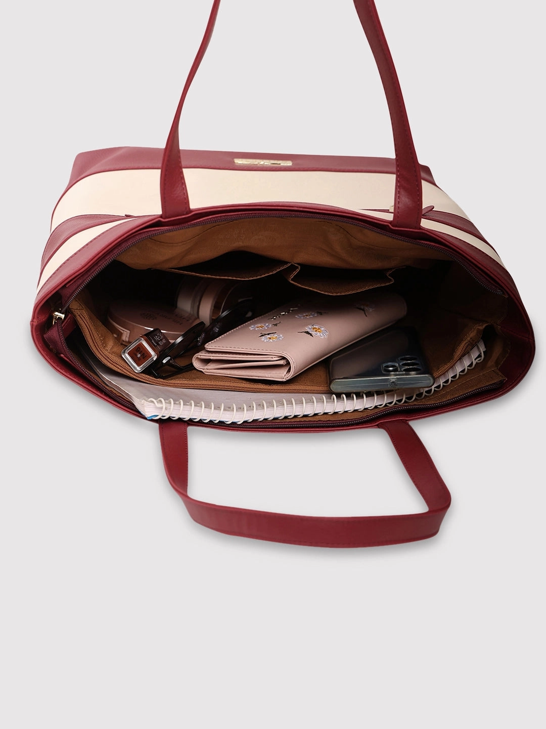 Caprese Marciano Medium Striped MaroonTote Bag