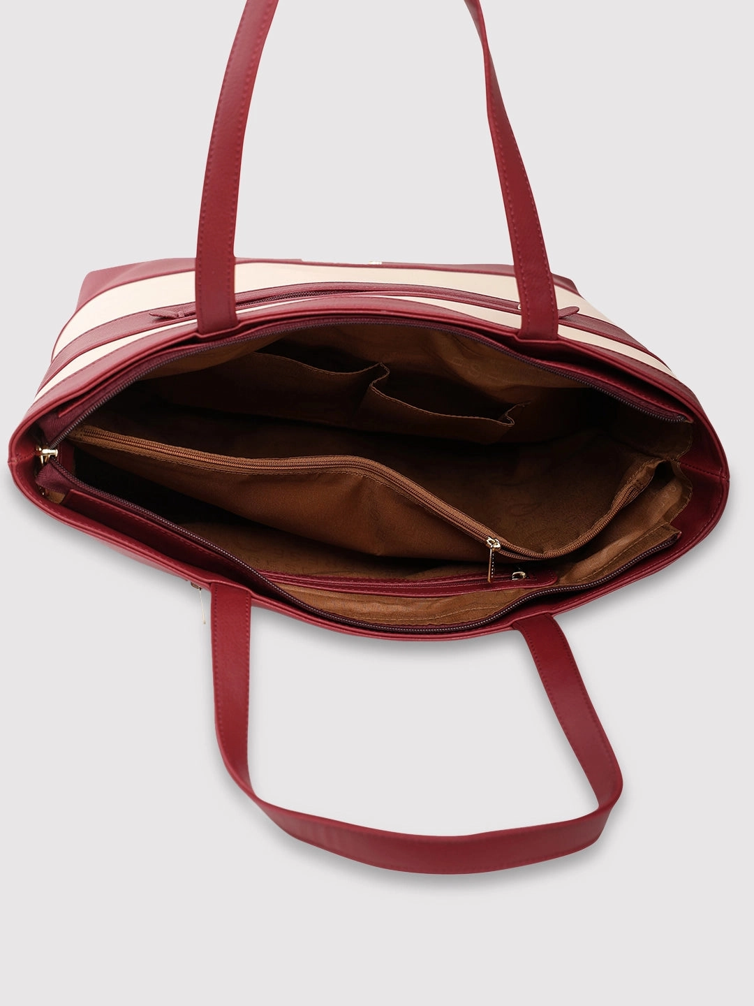 Caprese Marciano Medium Striped MaroonTote Bag
