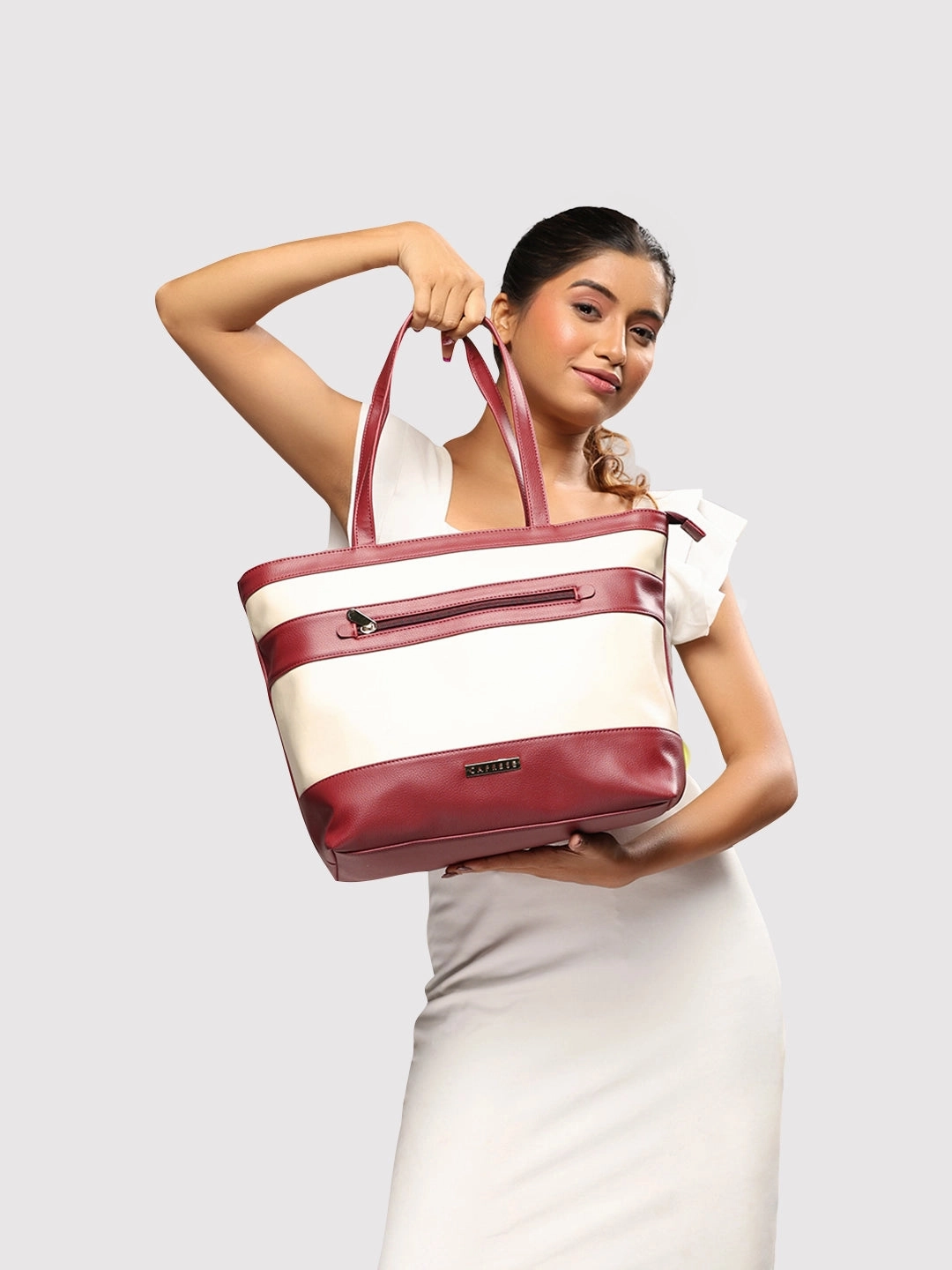 Caprese Marciano Medium Striped MaroonTote Bag