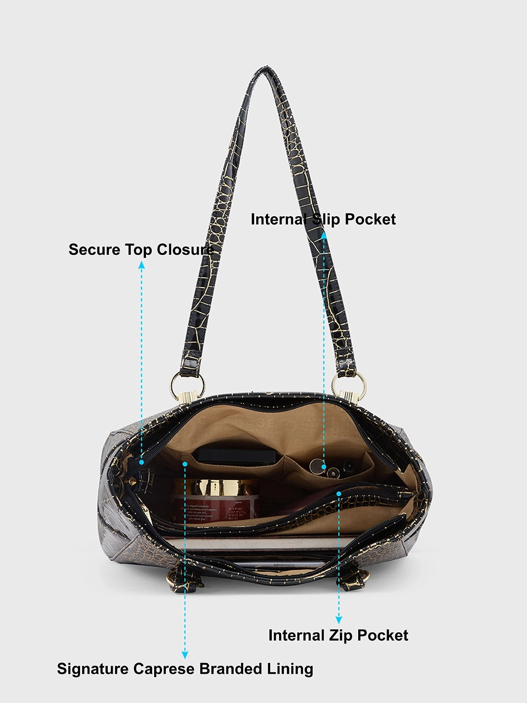 Caprese Miranda Large Black Tote Bag