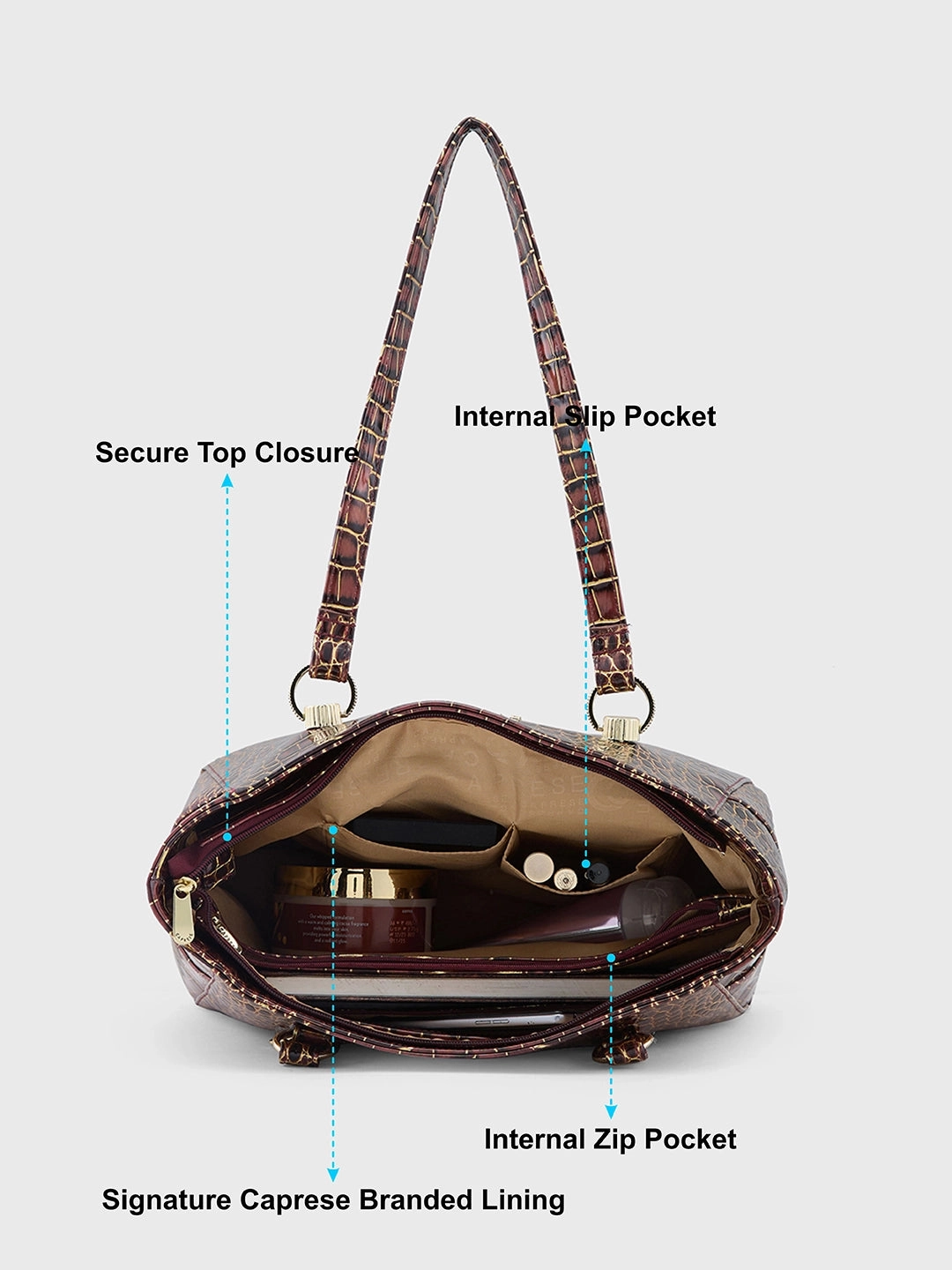 Caprese Miranda Large Croco Burgundy Tote Bag