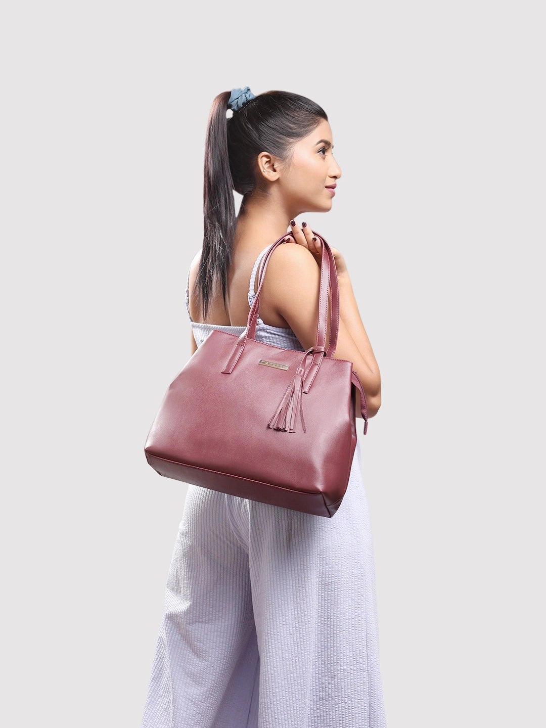Caprese Pearl Medium Grape Tote Bag