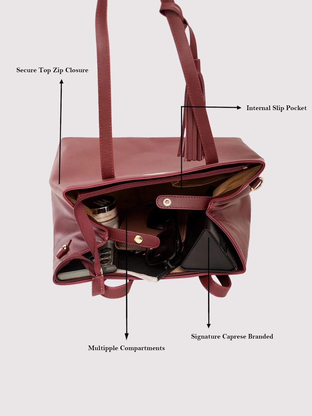 Caprese Pearl Medium Grape Tote Bag