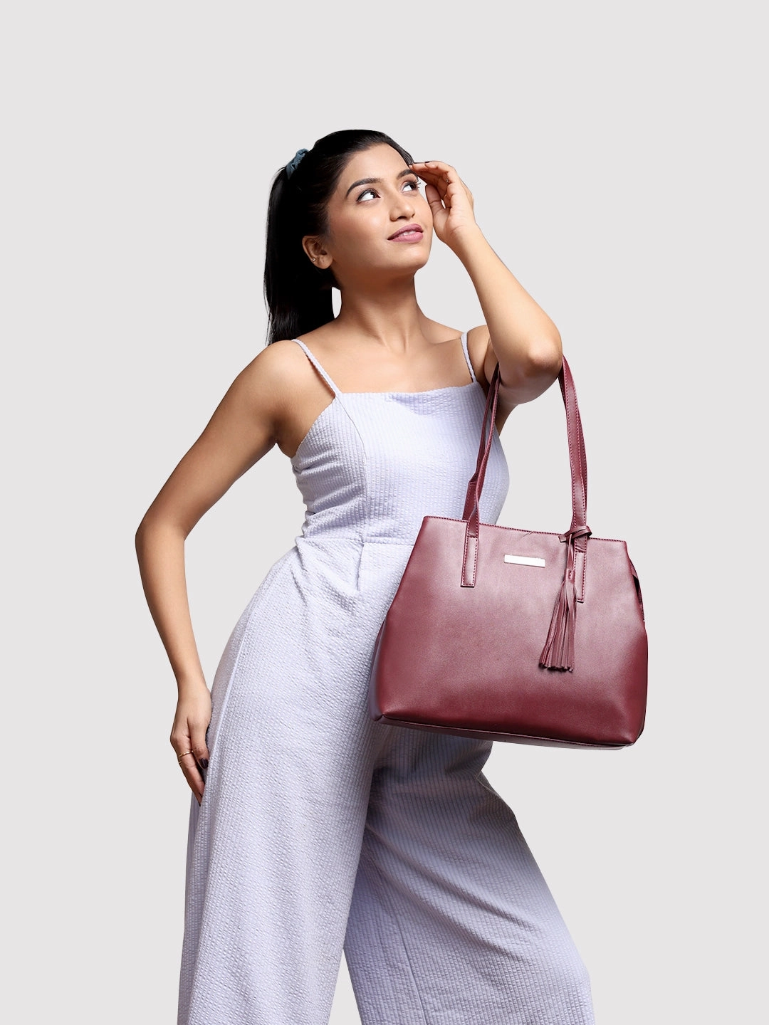 Caprese Pearl Medium Grape Tote Bag