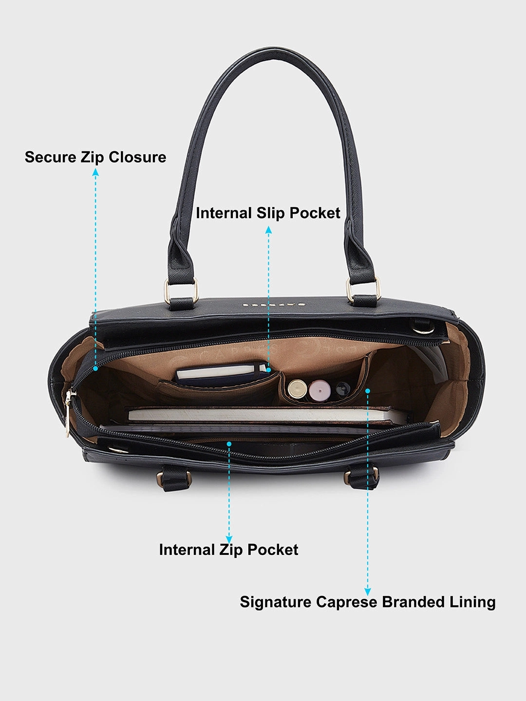 Caprese Rima Medium Black Tote Bag