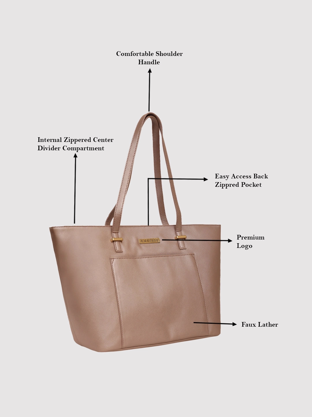 Caprese Rimona Medium Metallic Blush Tote Bag