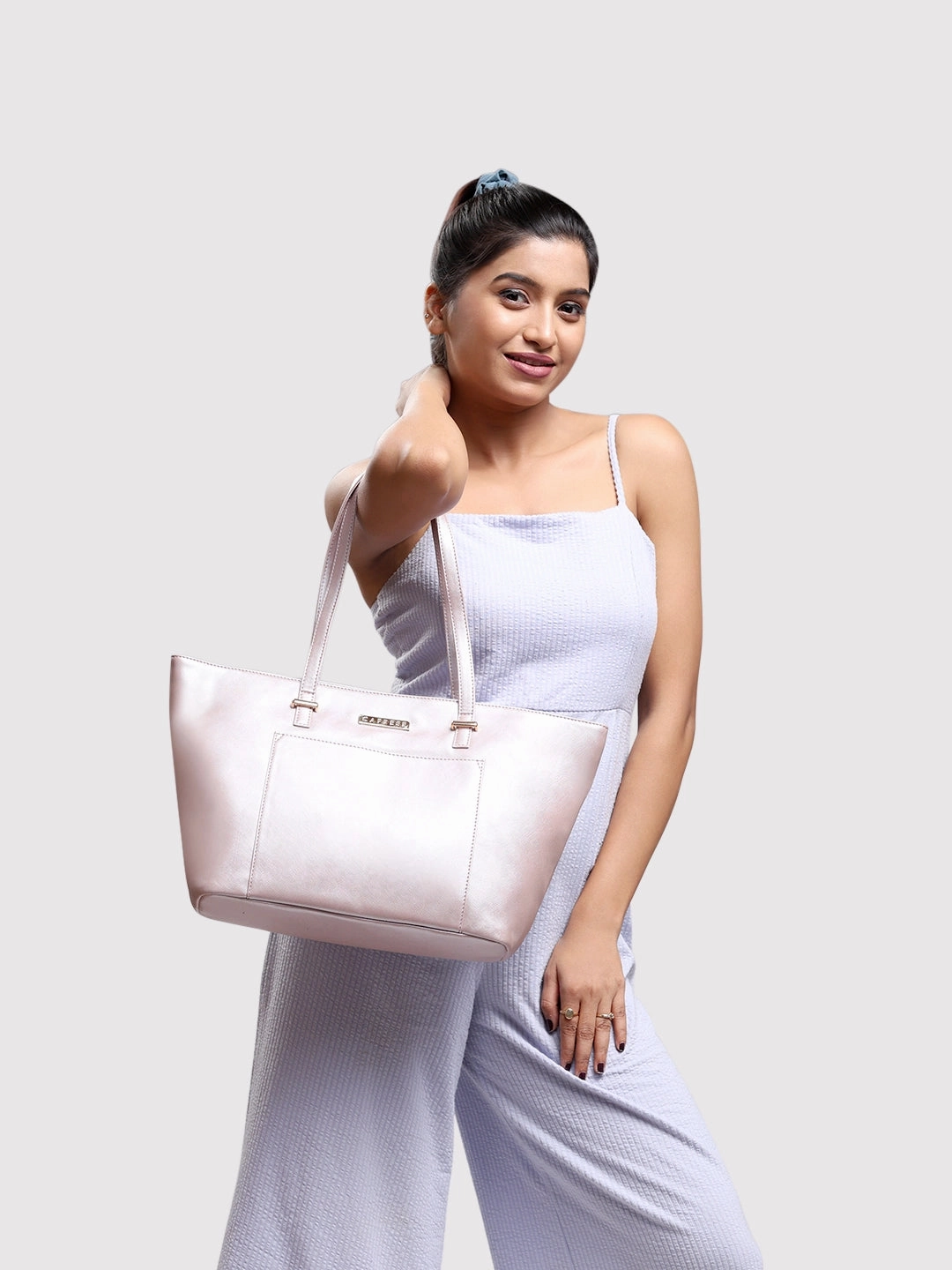 Caprese Rimona Medium Metallic Blush Tote Bag