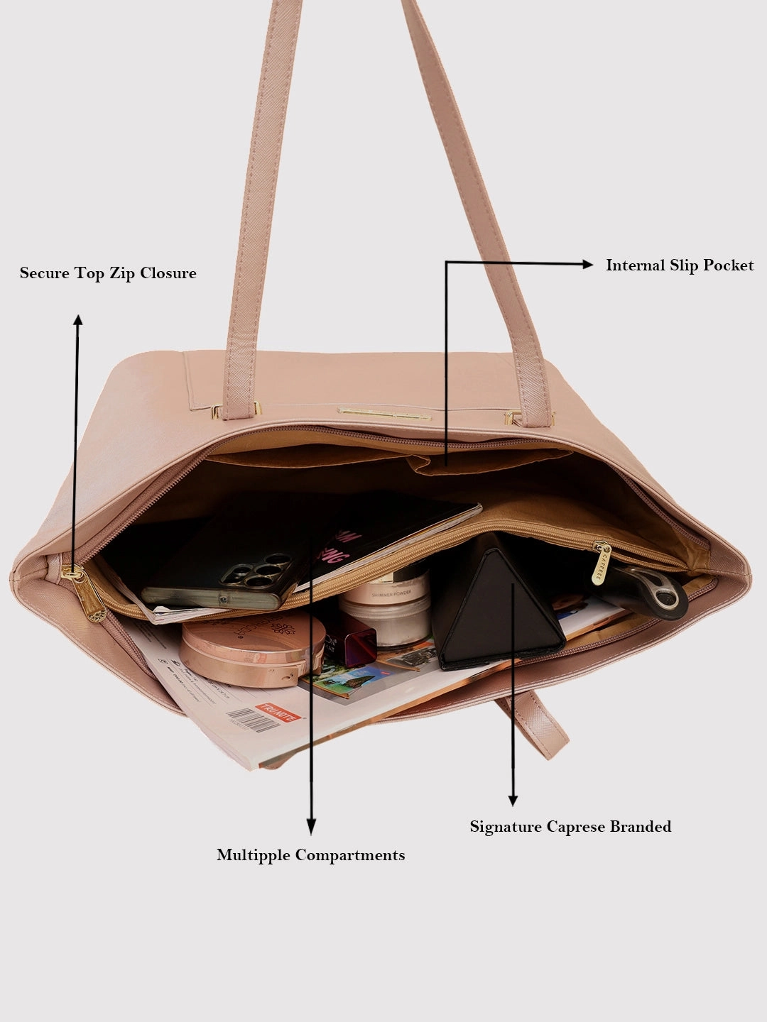 Caprese Rimona Medium Metallic Blush Tote Bag