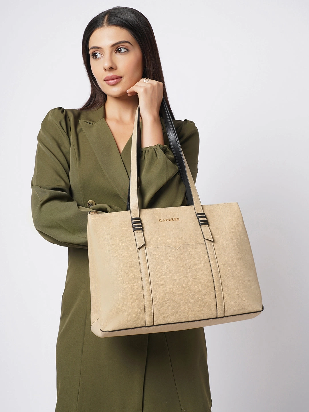 Caprese Roma Large Beige Tote Bag