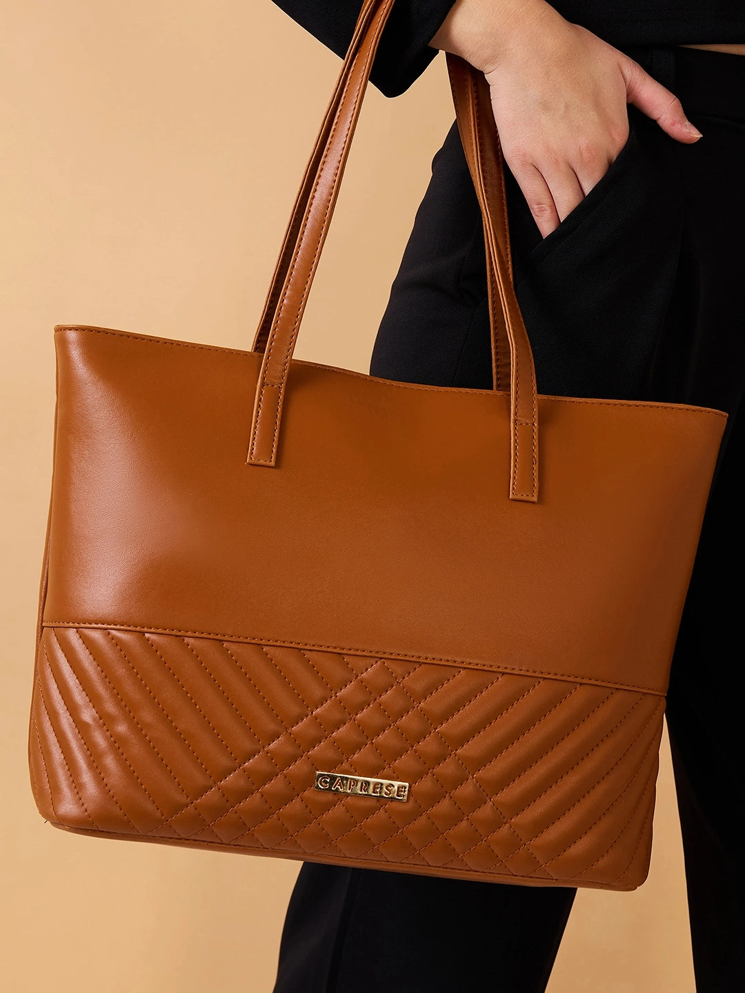Caprese Serene Medium Tan Tote Bag