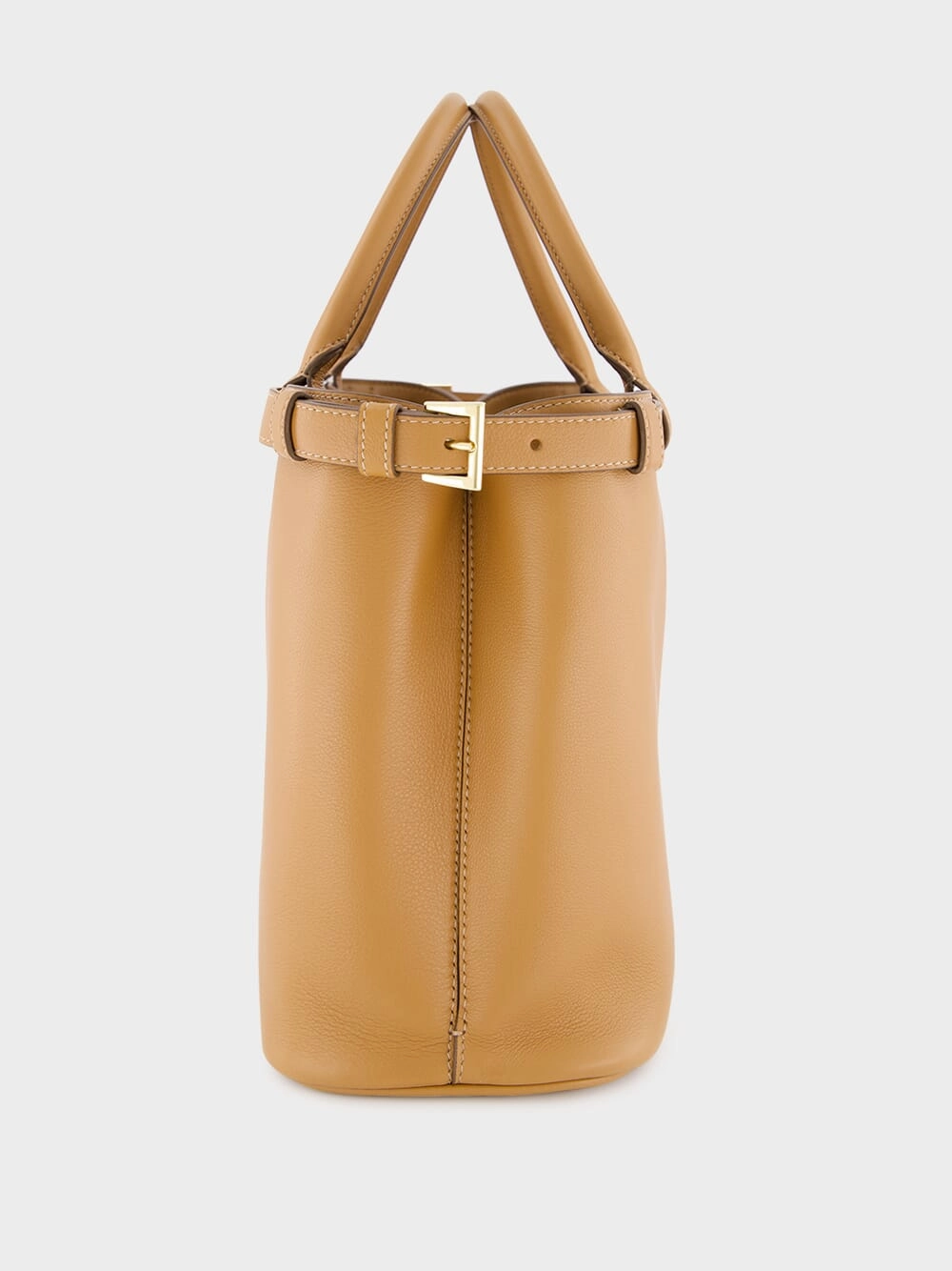Caramel Medium Leather Handbag with Double Belt