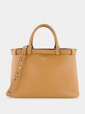 Caramel Medium Leather Handbag with Double Belt