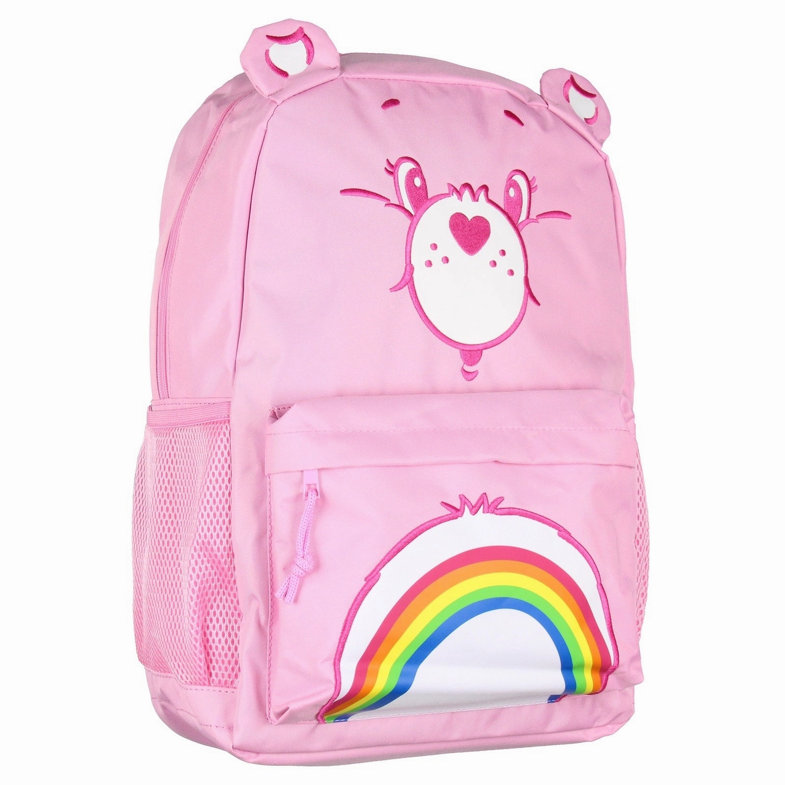 Care Bears Backpack Cheer Bear Embroidered Face Rainbow Belly Badge Design with 3D Ears Laptop School Travel Backpack - One Size