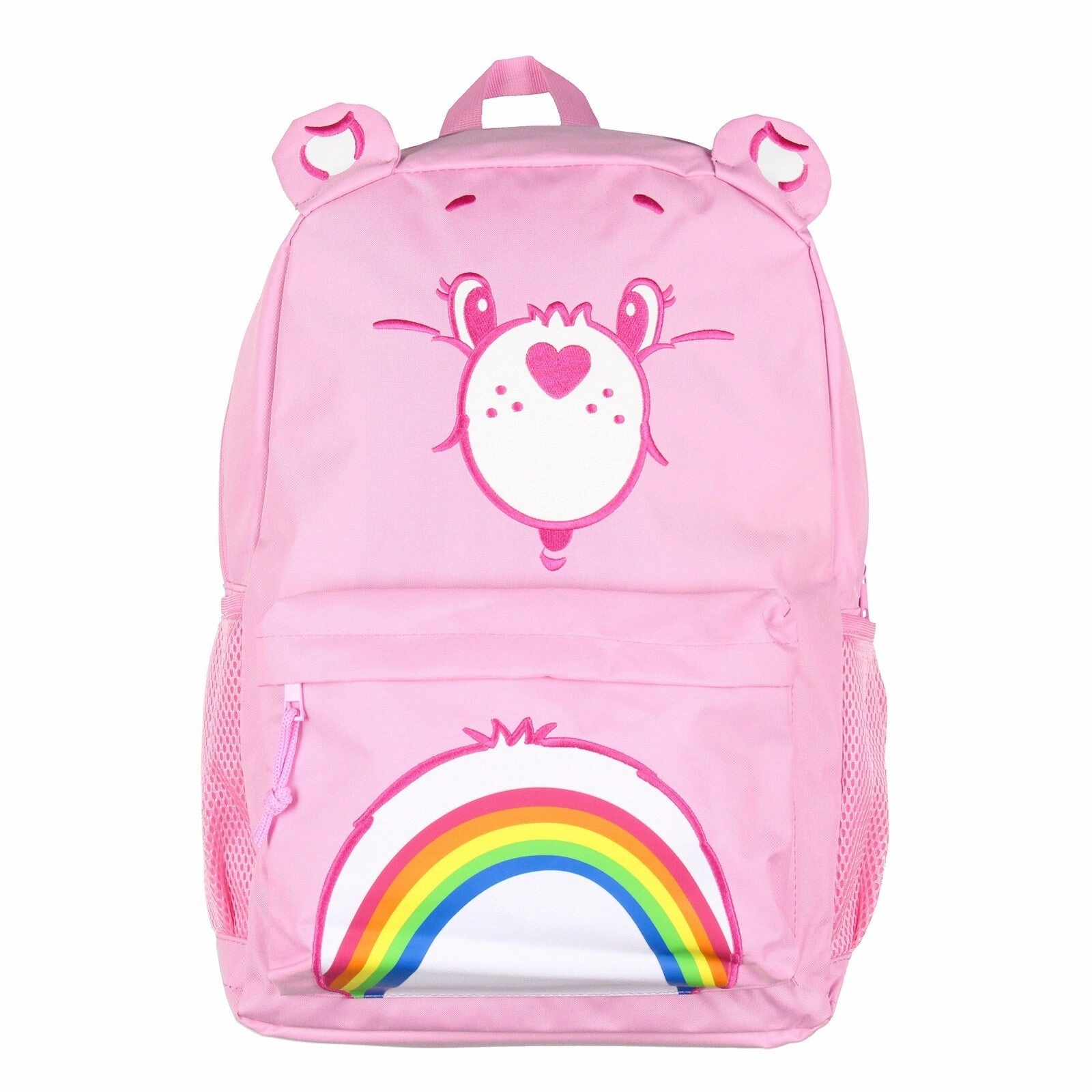Care Bears Backpack Cheer Bear Embroidered Face Rainbow Belly Badge Design with 3D Ears Laptop School Travel Backpack - One Size