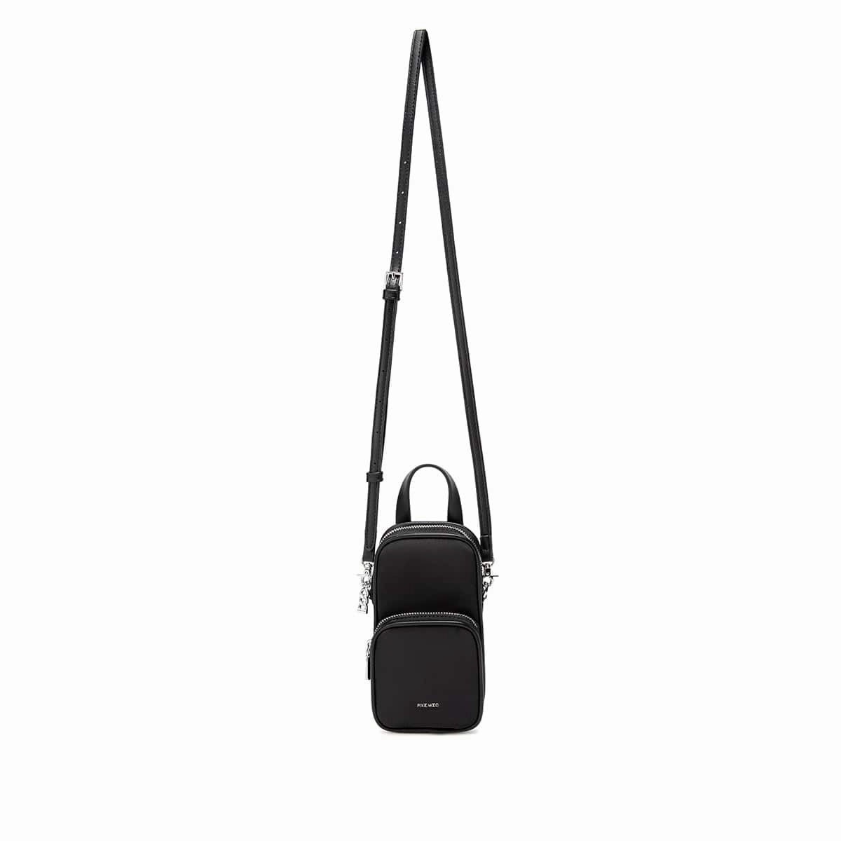 Cassandra Vegan Leather Phone Crossbody | Black Nylon