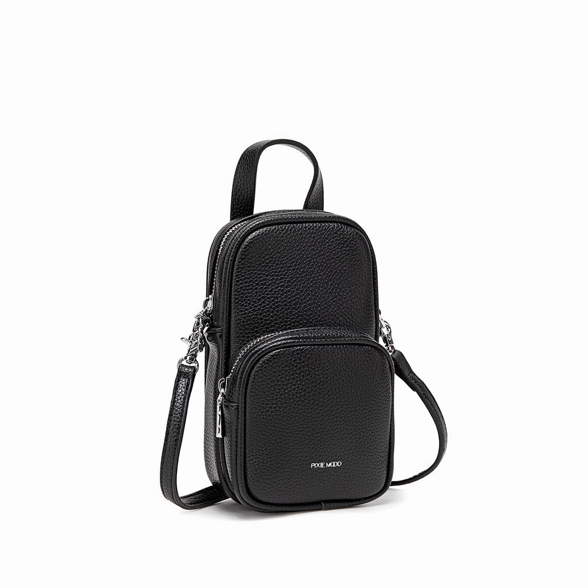 Cassandra Vegan Leather Phone Crossbody | Black Pebbled