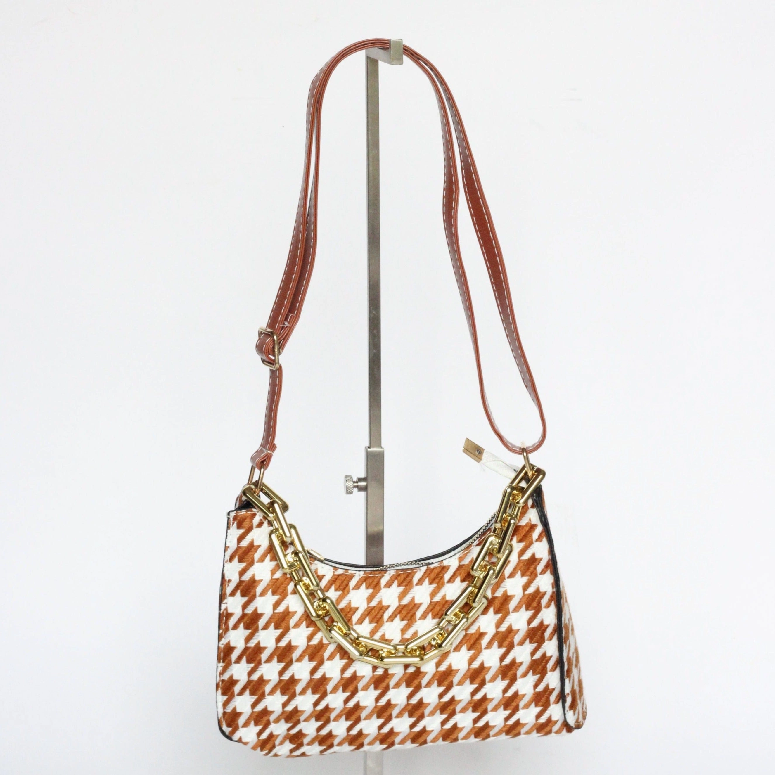 Cassia Houndstooth Mini Shoulder Bag | Tan