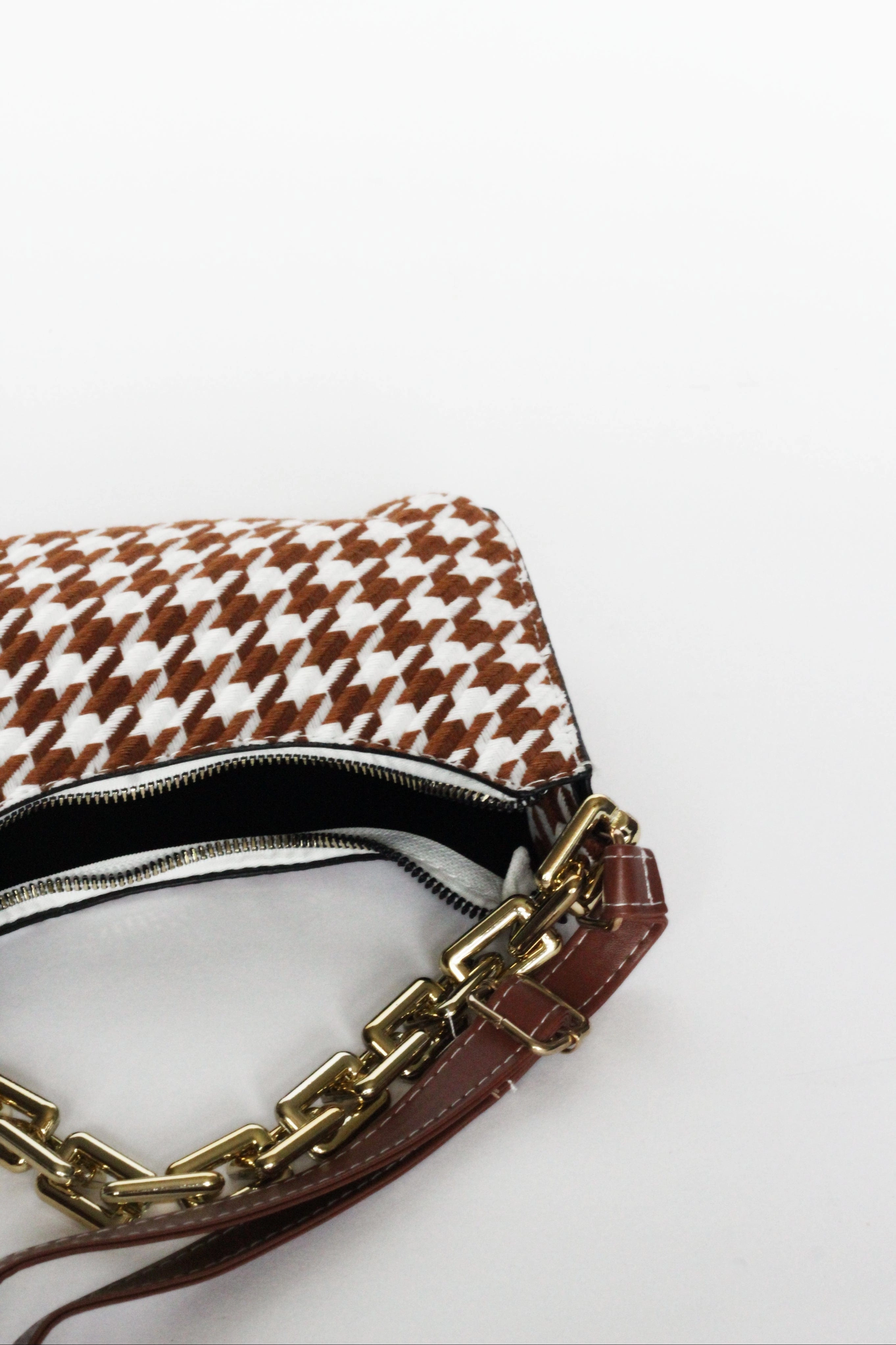 Cassia Houndstooth Mini Shoulder Bag | Tan