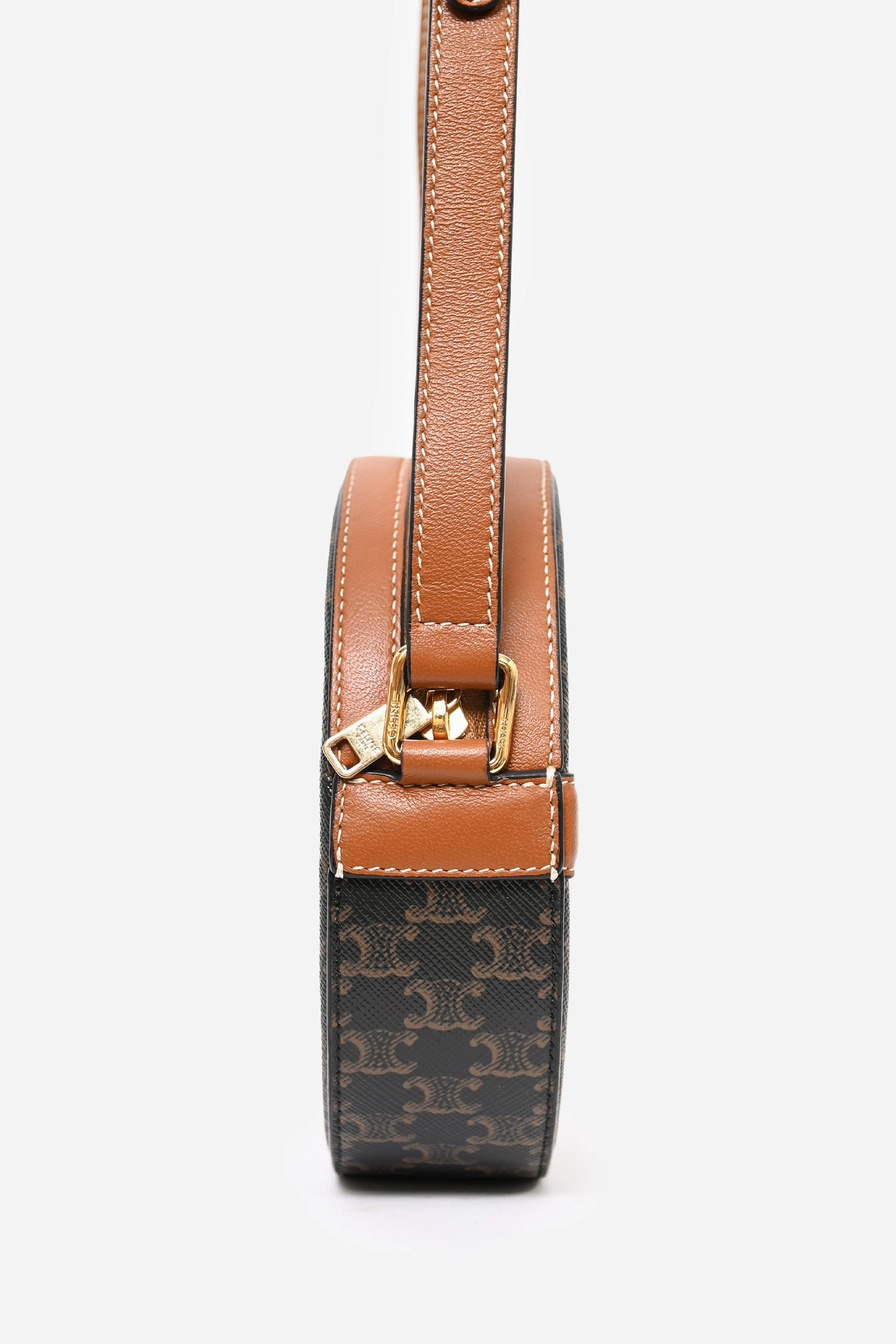Celine Brown Leather Triomphe Round Purse