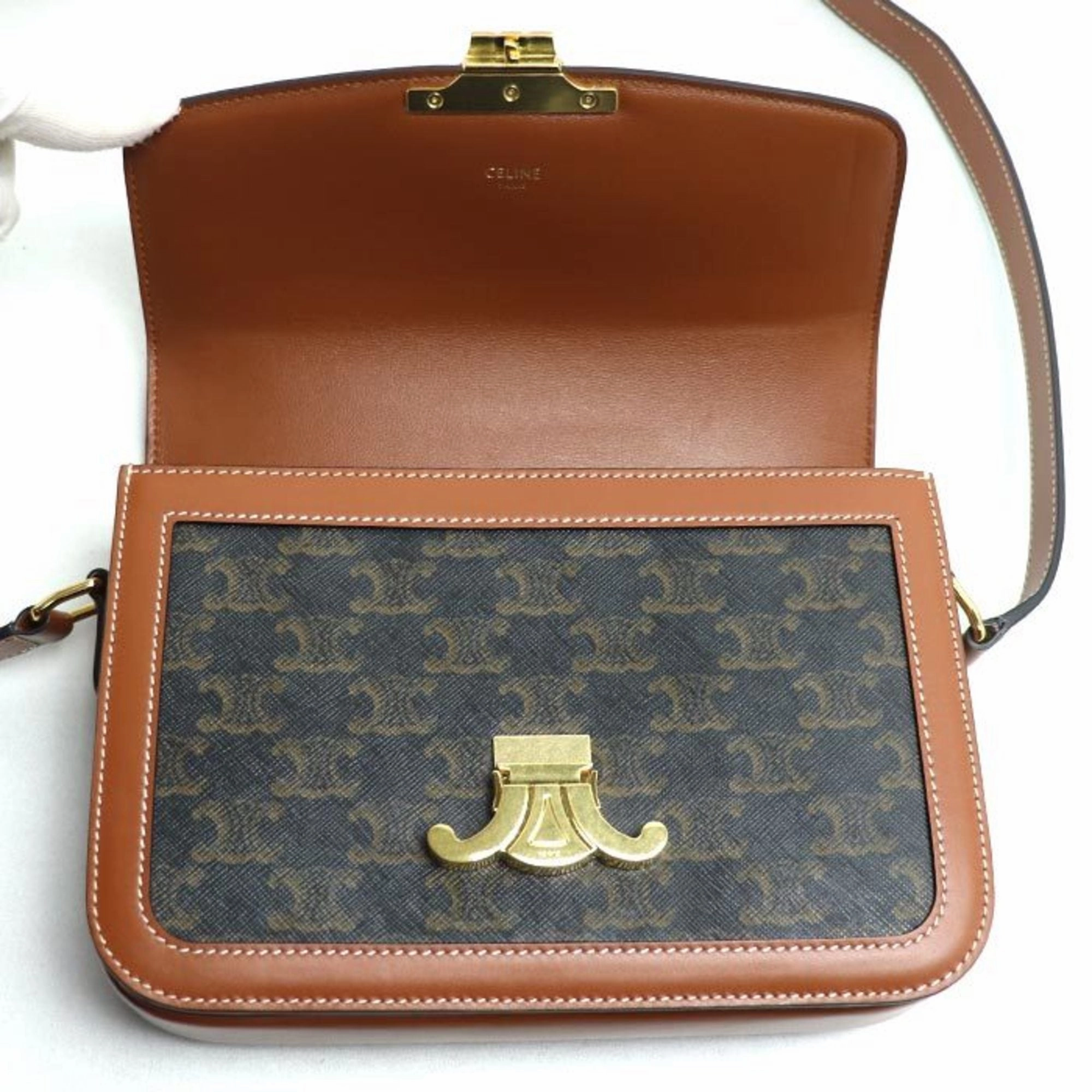 Celine Leather Canvas Shoulder Bag (Pre-Owned)