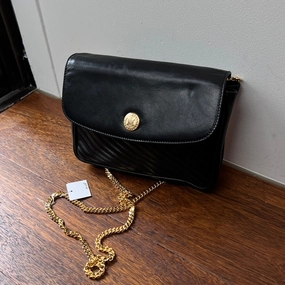 Celine Preloved Black Leather Chain Shoulder Bag AF325