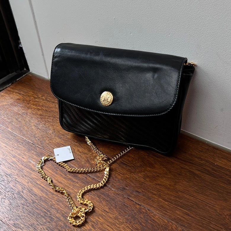 Celine Preloved Black Leather Chain Shoulder Bag AF325