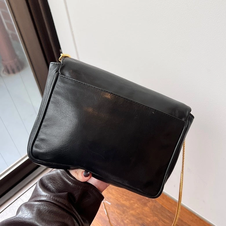 Celine Preloved Black Leather Chain Shoulder Bag AF325
