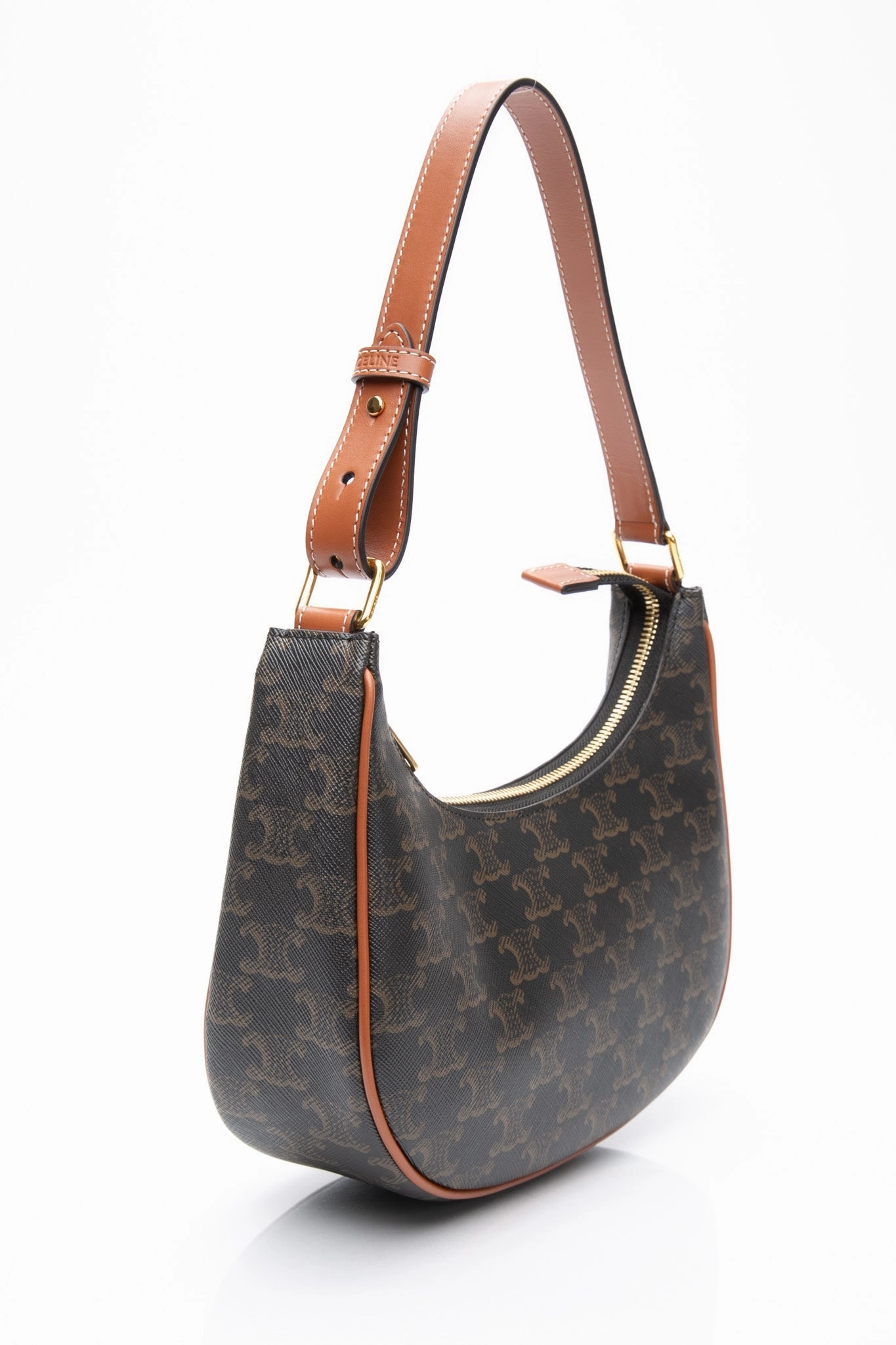 CELINE Tan Ava Bag in Triomphe Canvas and Calfskin Shoulder Bag (New)