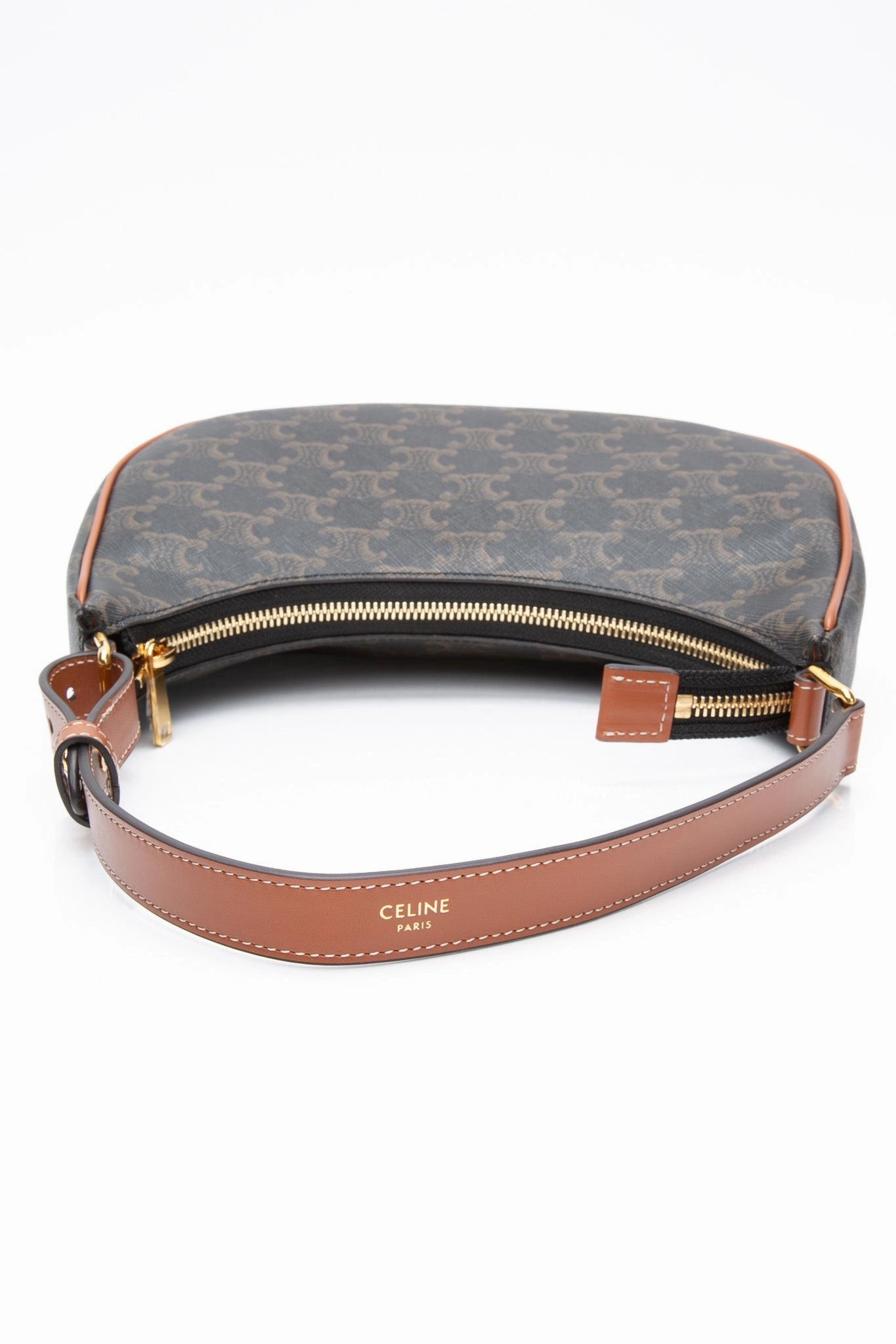 CELINE Tan Ava Bag in Triomphe Canvas and Calfskin Shoulder Bag (New)